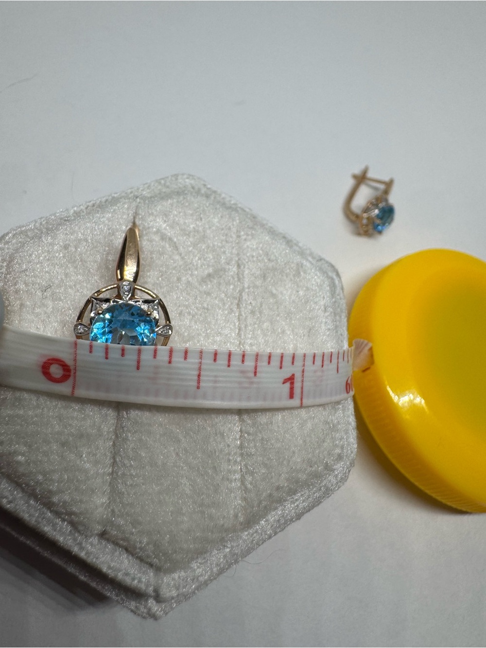14K 585 Rose Gold Blue Topaz & Diamond Earrings - Picture 15 of 16
